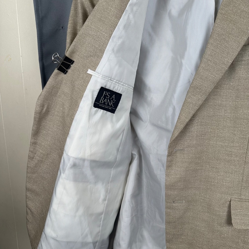Jos. A. Bank Mens 43R Linen Wool Blend Blazer Sport Coat Tan 7717 2-Button - Picture 9 of 11